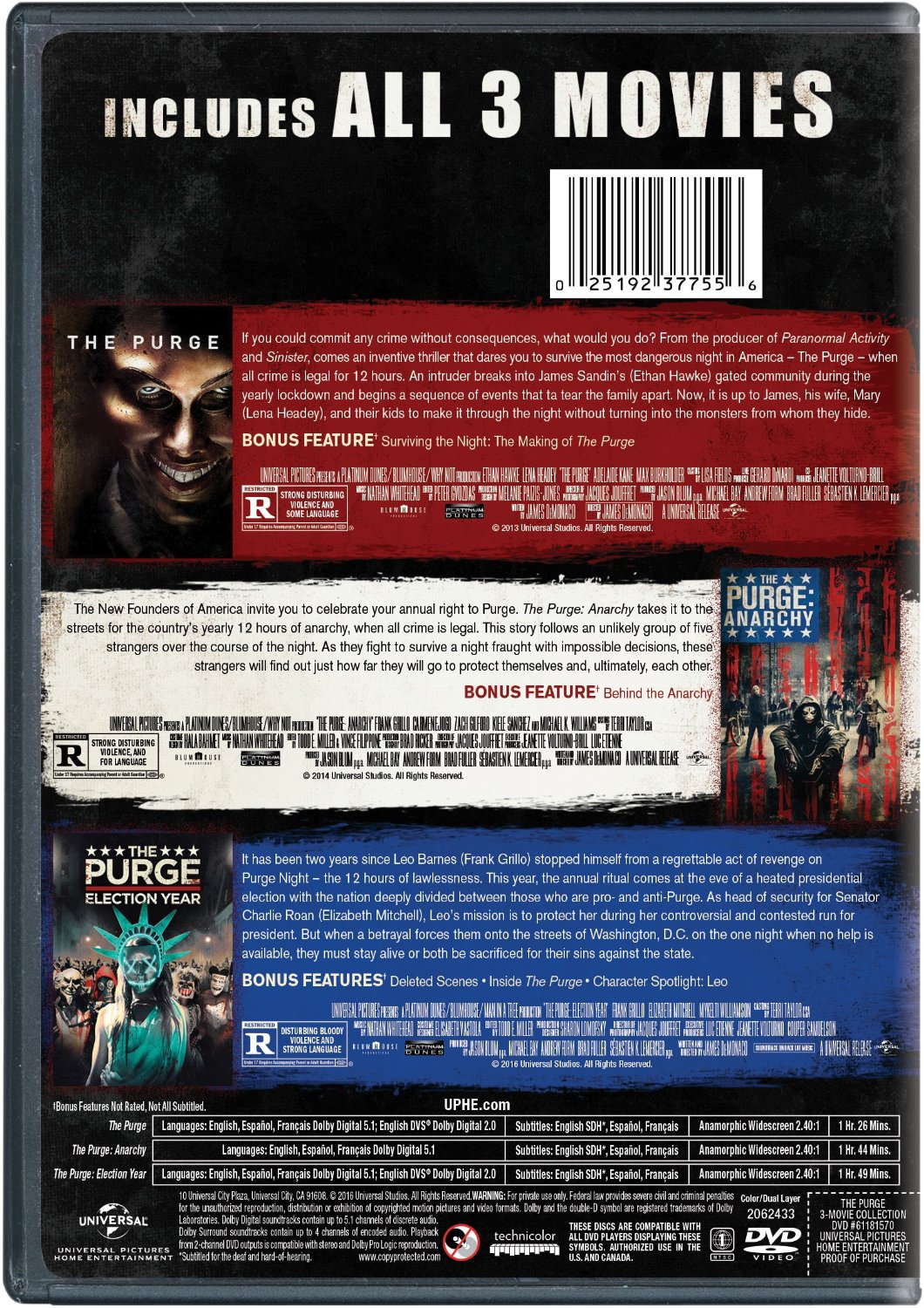 The Purge Collection DVD Back